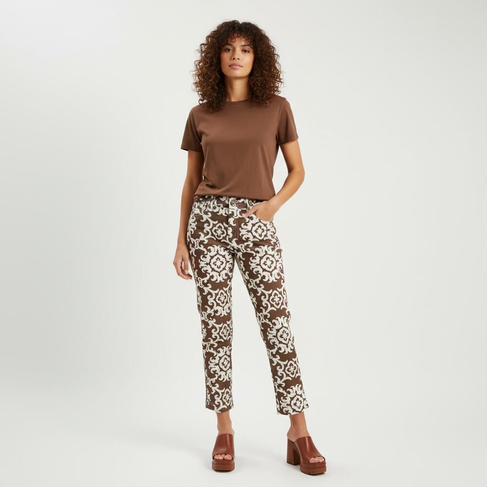 Tommy Bahama Cotton Trellis Print Cropped Pant Chocolate Brown Size 2